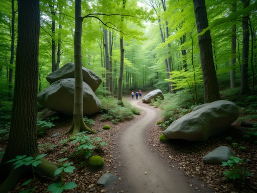 Hikers exploring a section of the Ice Age Trail with visible glacial formations near Janesville