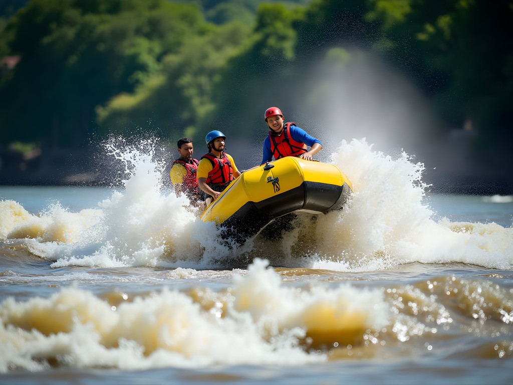 Extreme white water rafting on Grade 5 rapids on the White Nile in Jinja, Uganda