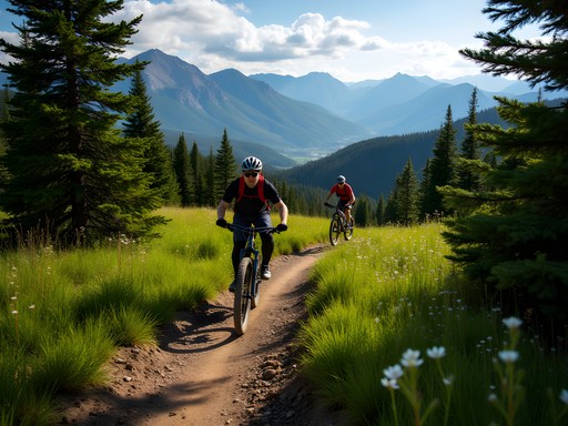 Mountain biking trails at Whitefish Mountain Resort with valley views
