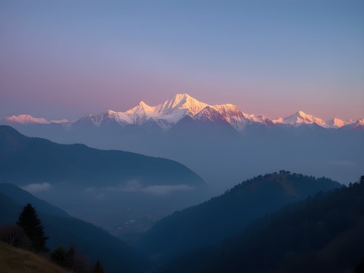 Spectacular sunrise over Himalayan mountain range viewed from Nagarkot ridge