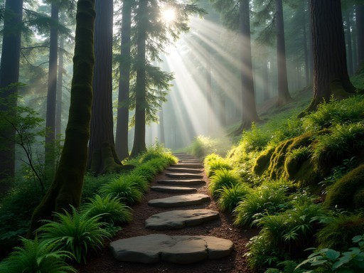 Lush green forest trail in Shivapuri National Park with sunlight filtering through trees