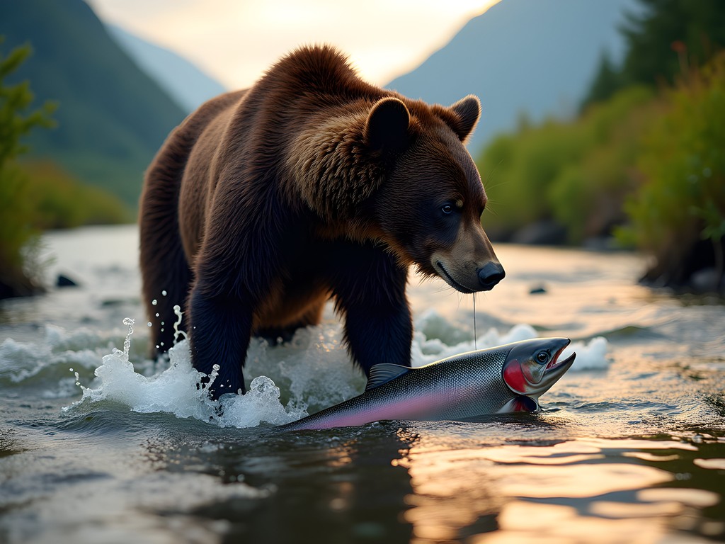 Black bear fishing for salmon in creek near Ketchikan, Alaska