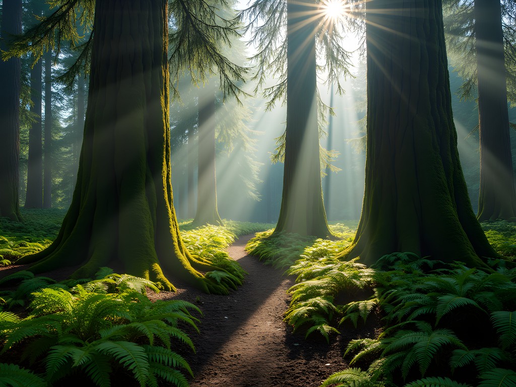 Sunlight filtering through ancient trees in Tongass National Forest near Ketchikan