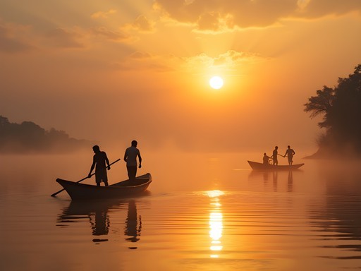 Early morning run along the Congo River in Kinshasa with misty sunrise