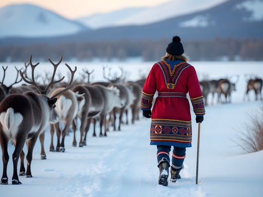 Traditional Sámi reindeer herding experience in snowy Kiruna landscape