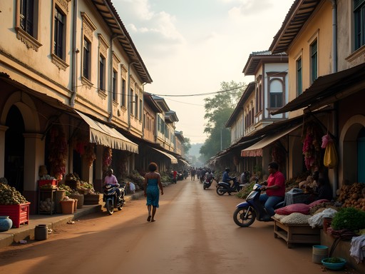 Colonial architecture in Kisangani with local street scene