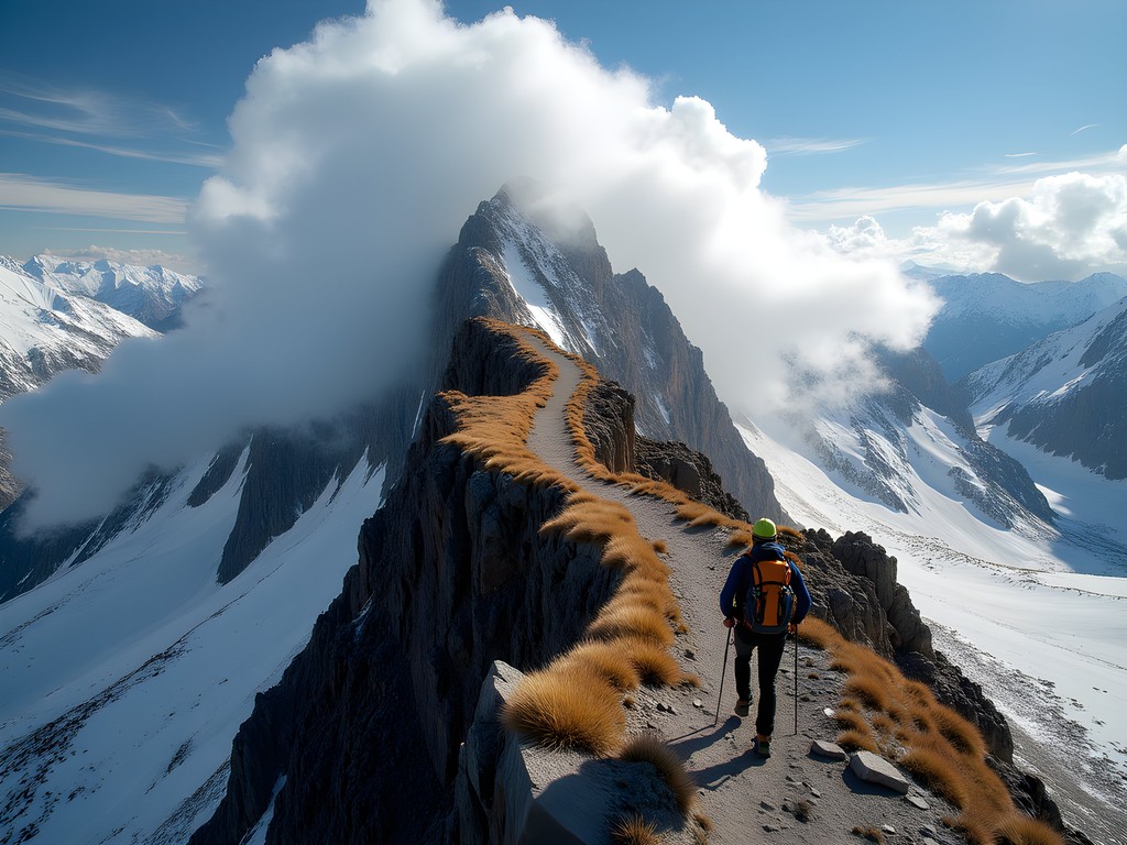 Hiker on exposed ridgeline during the Snowy Range Traverse in Wyoming's Medicine Bow National Forest