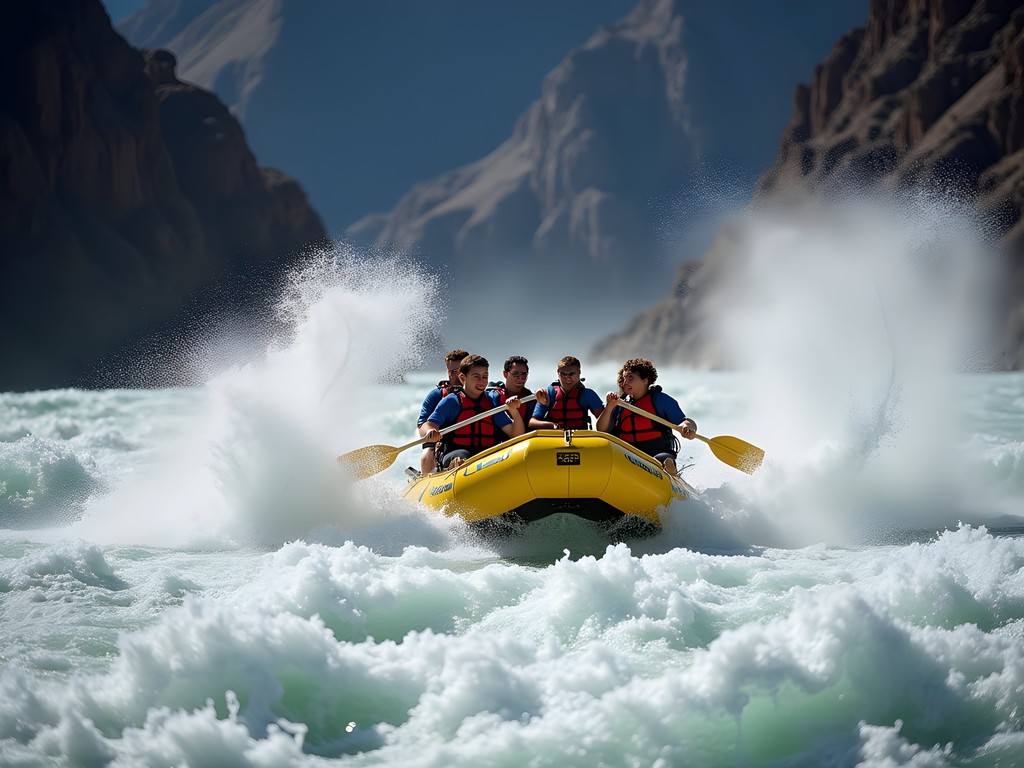 Whitewater raft navigating Wild Sheep Rapids in Hells Canyon with spray flying