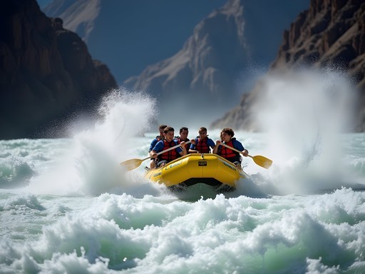 Whitewater raft navigating Wild Sheep Rapids in Hells Canyon with spray flying