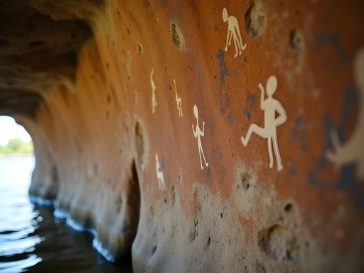 Ancient San Bushmen rock paintings in Mpata Gorge caves near Lower Zambezi