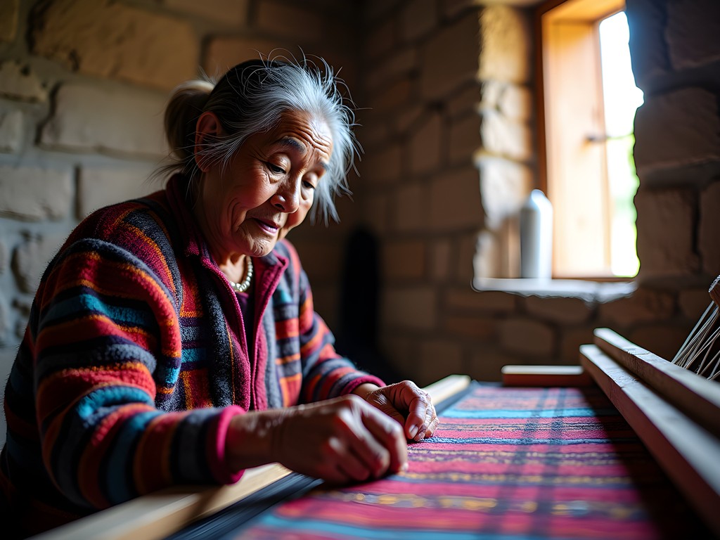 Traditional Quechua weaver demonstrating ancient techniques on Lares Trek
