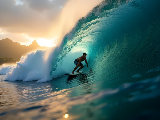 Perfect barrel wave at Cloudbreak surf break in Fiji's Mamanuca Islands