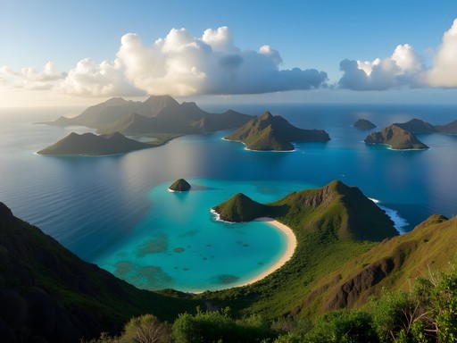 Panoramic view from Waya Island summit in Fiji's Mamanuca archipelago