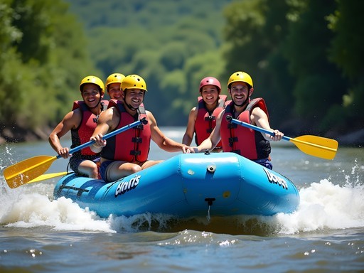 Group of mature adults white water rafting on the Savegre River in Costa Rica