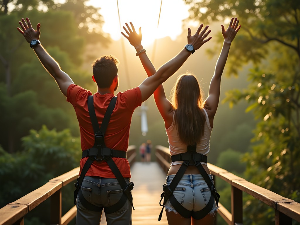 Couple celebrating after completing zipline course in Manuel Antonio