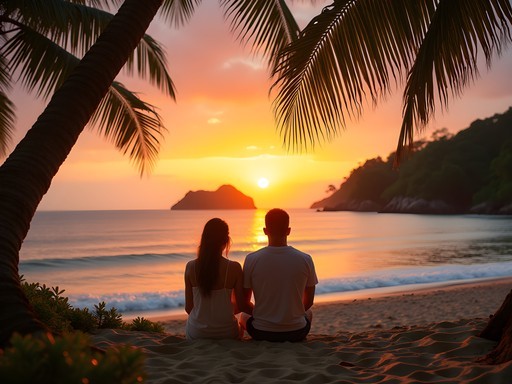 Couple enjoying sunset at Manuel Antonio beach after day of adventure