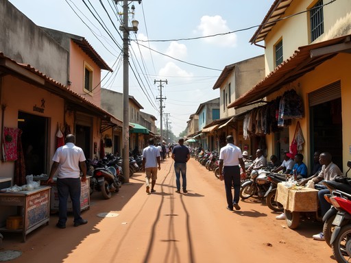 Bustling street outside diamond trading area in Mbuji-Mayi
