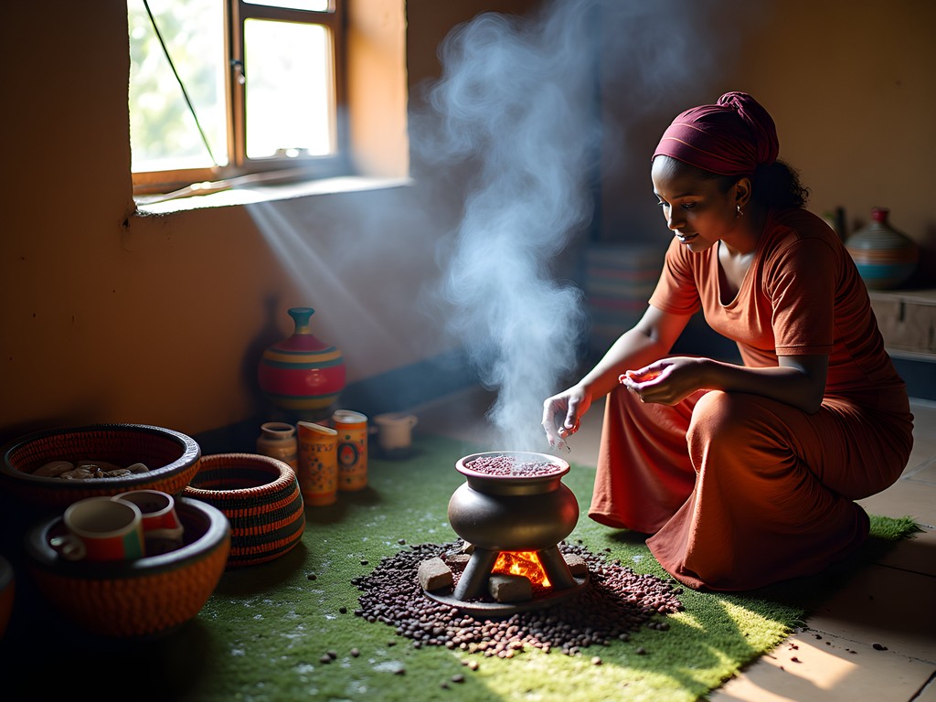 Traditional Ethiopian coffee ceremony with local family in Tigray region