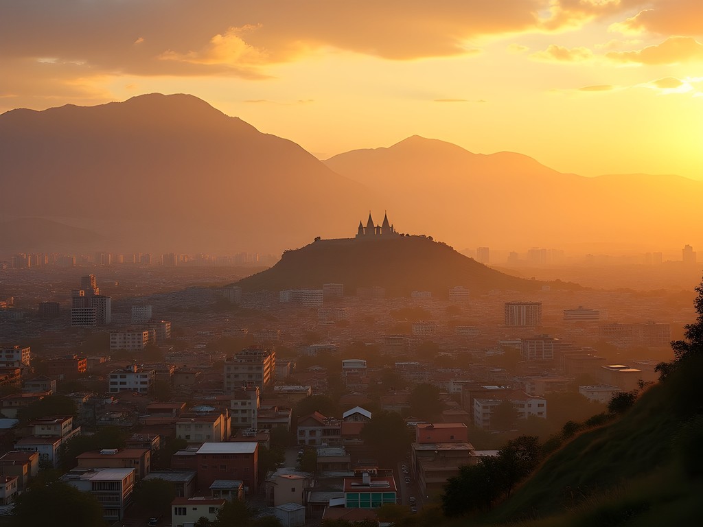 Panoramic view of Mekelle city at sunset with mountains in background
