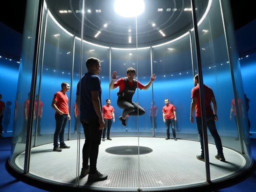 Person indoor skydiving in vertical wind tunnel at iFLY Melbourne