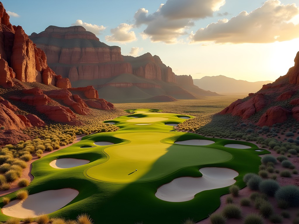 Dramatic elevated tee box at Wolf Creek Golf Course in Mesquite Nevada