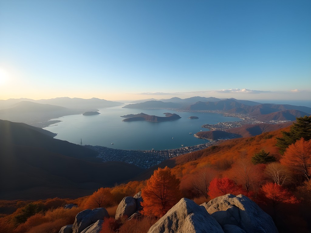 Panoramic view from Mt. Misen summit showing the Seto Inland Sea and surrounding islands