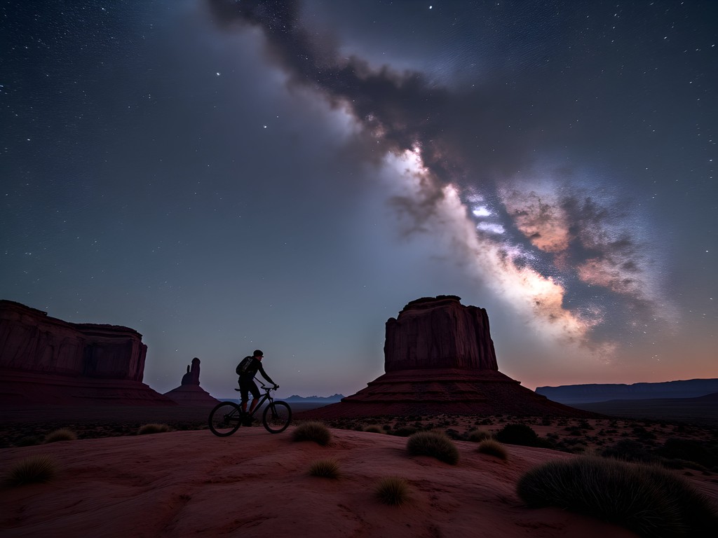 Milky Way galaxy over red rock formations in Moab, Utah at night