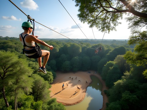 Zip-line course over rehabilitated forest and giraffe sanctuary at Haller Park in Mombasa