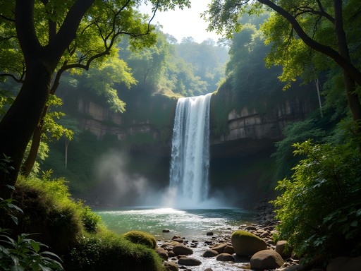 Sheldrick Falls cascading through lush rainforest in Shimba Hills National Reserve near Mombasa