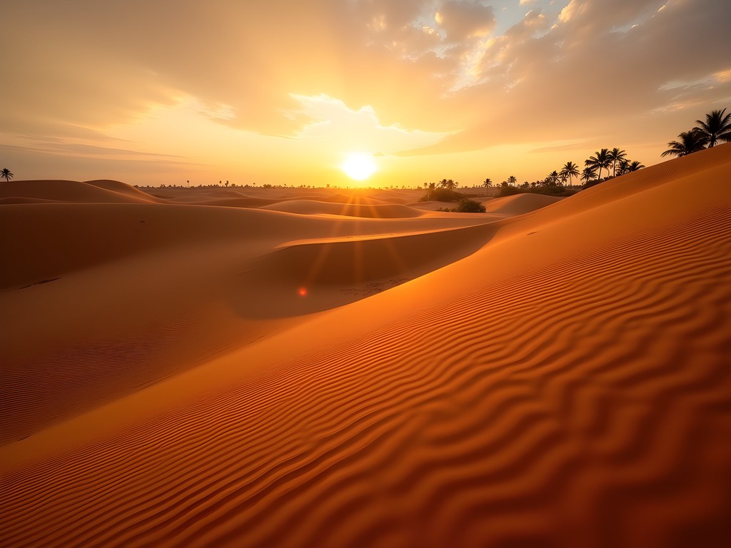 Woman hiking across vast red sand dunes at sunrise in Mui Ne, Vietnam