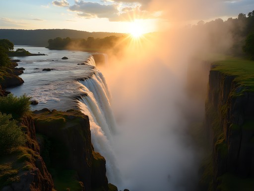 Rainbow forming in the mist at the Top of the Falls viewpoint in Murchison Falls National Park