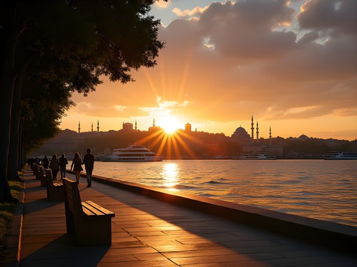 Sunset meditation session overlooking the Bosphorus strait in Istanbul