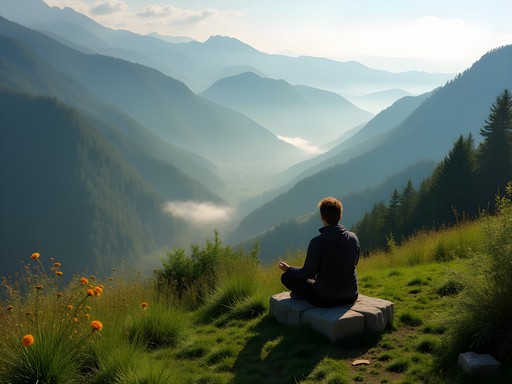 Outdoor meditation spot overlooking Carpathian Mountains near Brasov