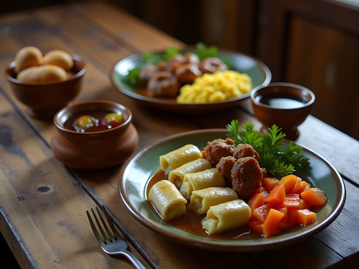 Traditional Romanian countryside meal with sarmale and mamaliga near Brasov