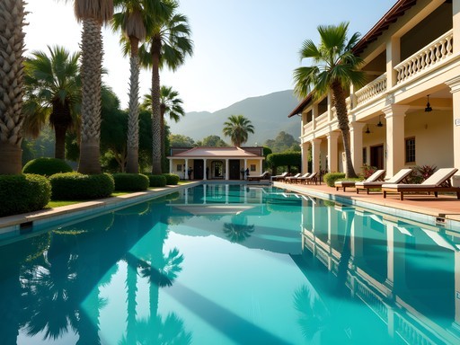 Luxury swimming pool at Hemingways Nairobi hotel with mountain views