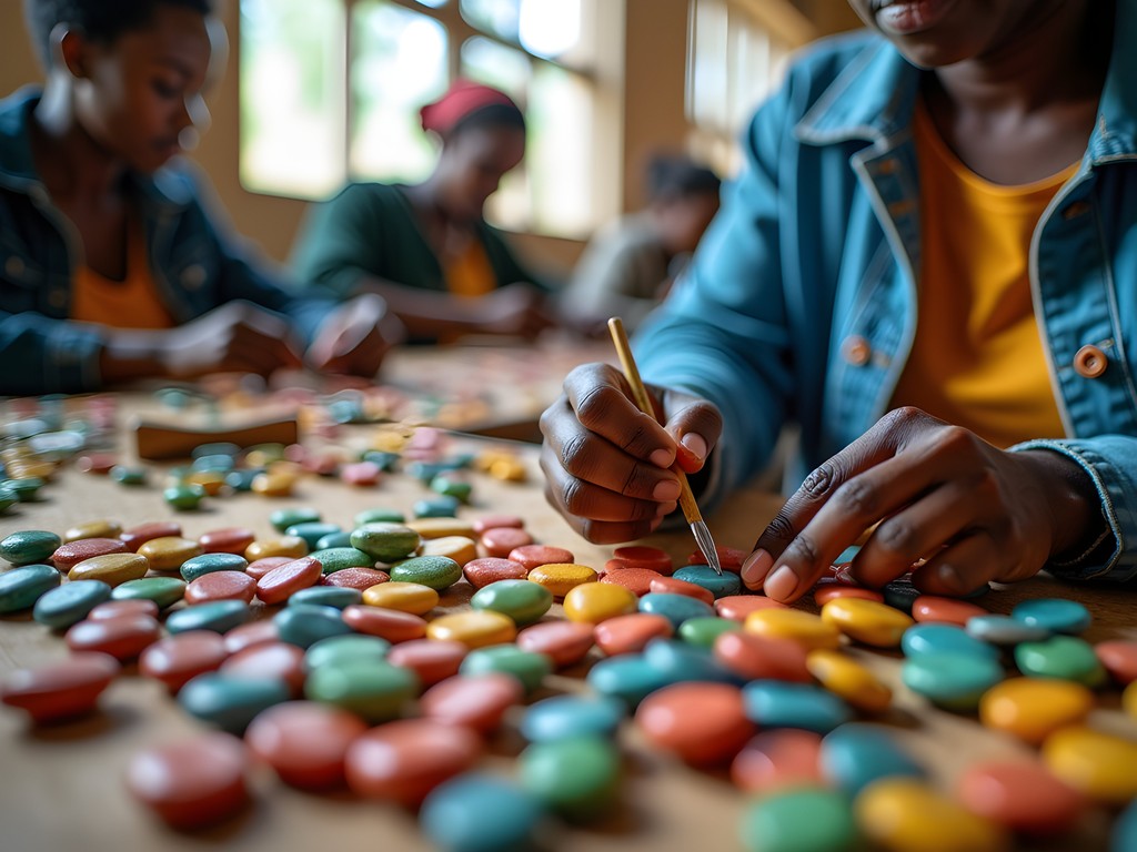 Local artisans creating handmade ceramic beads at Kazuri Beads workshop in Nairobi
