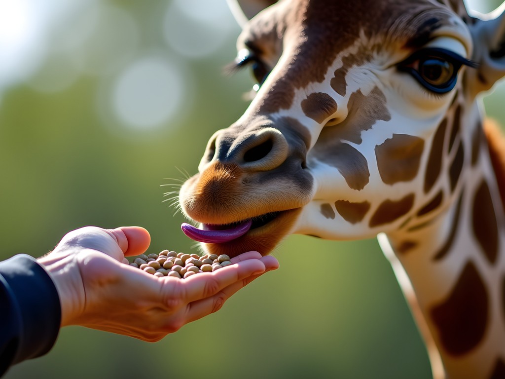 Close-up of Rothschild giraffe being hand-fed at Nairobi Giraffe Centre
