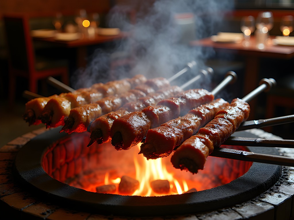 Traditional meat roasting on Maasai swords at Carnivore Restaurant in Nairobi