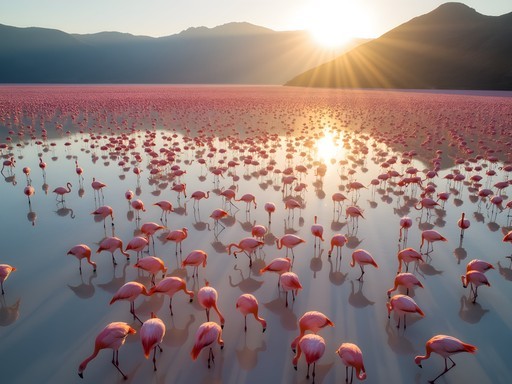 Thousands of pink flamingos at Lake Magadi in Ngorongoro Crater