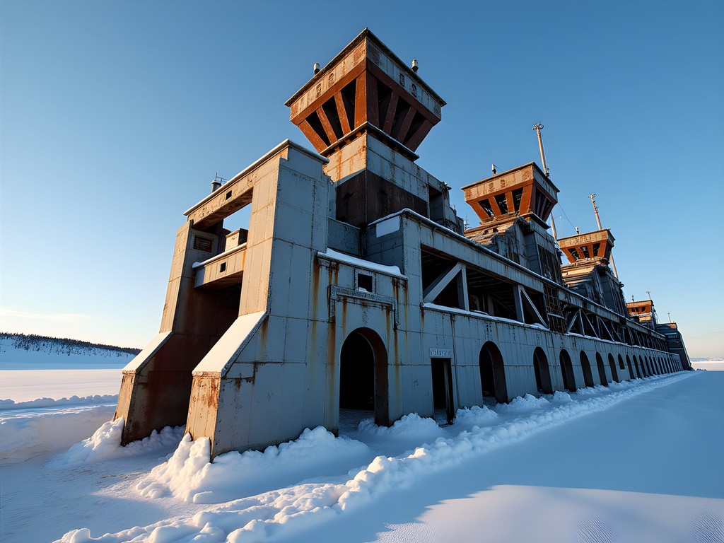 Historic gold dredge covered in snow and ice near Nome Alaska