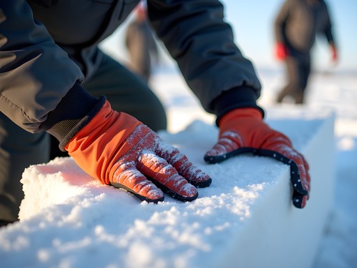 Traditional snow shelter construction process near Nome Alaska