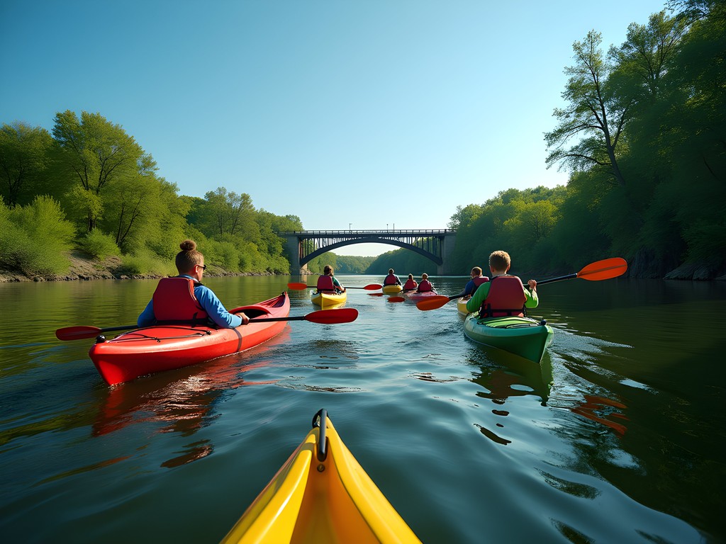 Family kayaking adventure on North Platte River with historical landmarks visible