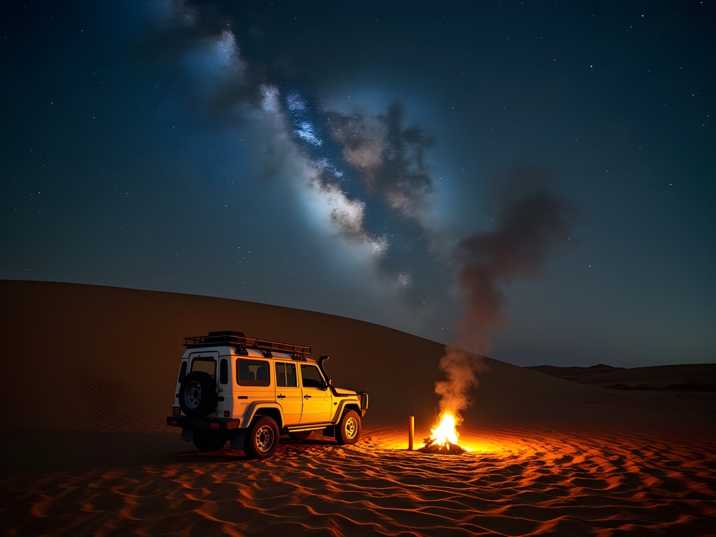 Night camp in the Adrar region of Mauritania with starry sky