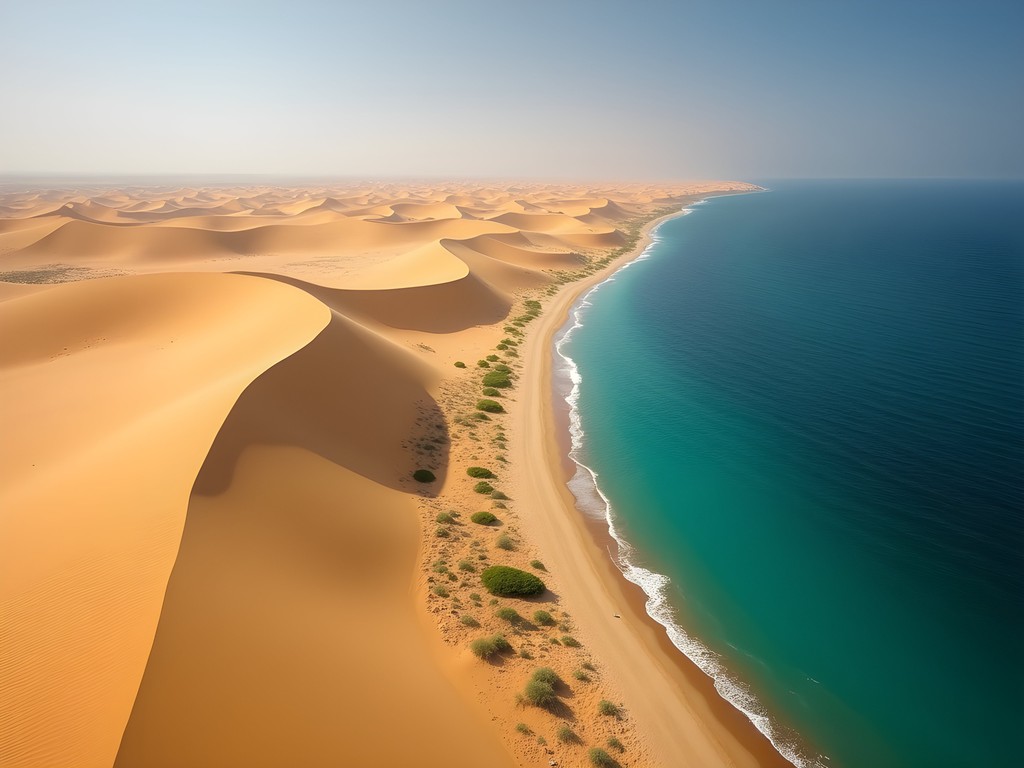 Sand dunes meeting the Atlantic Ocean at Cap Blanc peninsula in Mauritania