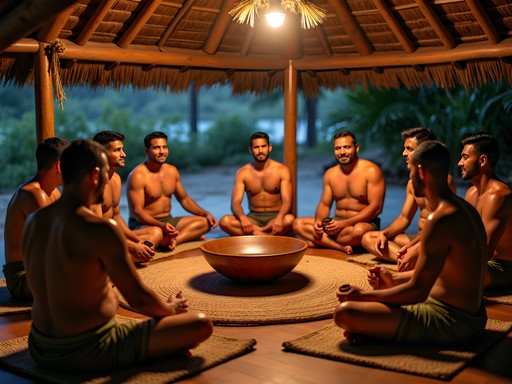 Man participating in traditional Tongan kava ceremony with local villagers