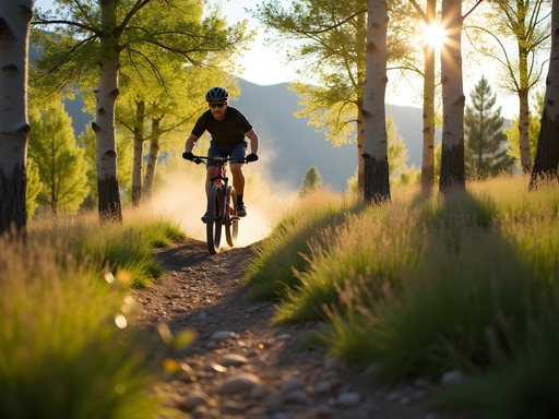 Mountain biker descending through aspen trees on Snowbasin trails in Ogden