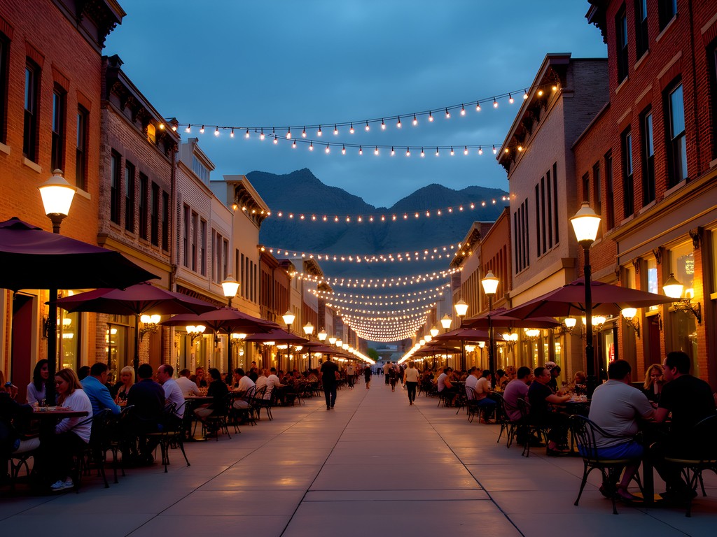 Vibrant evening scene on Historic 25th Street in downtown Ogden
