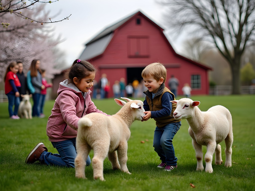 Children interacting with heritage breed farm animals at Stearns Homestead in Parma Ohio