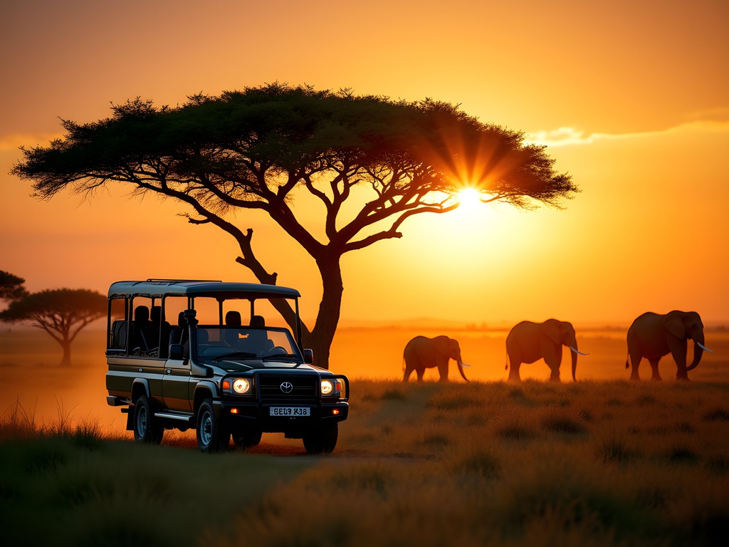 Safari game drive at sunrise in Shamwari Game Reserve near Port Elizabeth