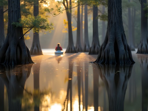 Winter kayaking through cypress knees at Oxbow Eco-Center waterway
